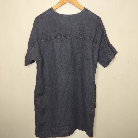 Faherty Sanibel Linen Dress V-Neck Short Sleeve Pockets - Picture 8 of 11